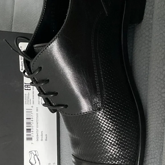 BOSS ITALIAN-MADE LEATHER  BRODERS. BLACK SHOES - Picture 11 of 12